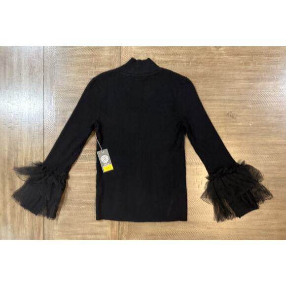 NWT Vince Camuto Black High Mock Neck Ruffle Sleeve Blouse Top Size Medium NEW - Picture 13 of 14
